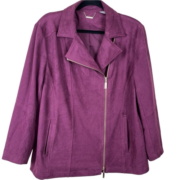 Chico’s Women’s Plum Faux Suede Moto Jacket Size 3P (US Size 16-18 Petite) - Picture 1 of 10